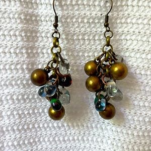 Brass tone and glass beaded earrings